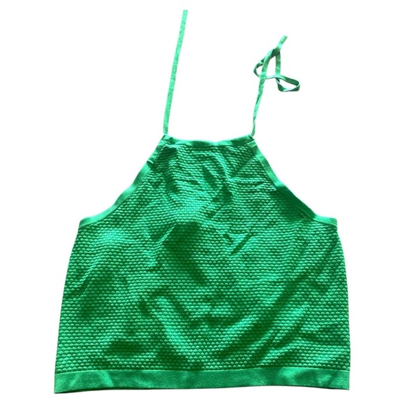 Vibrant Green Sleeveless Tie Front Crop Top - Picture 1 of 4